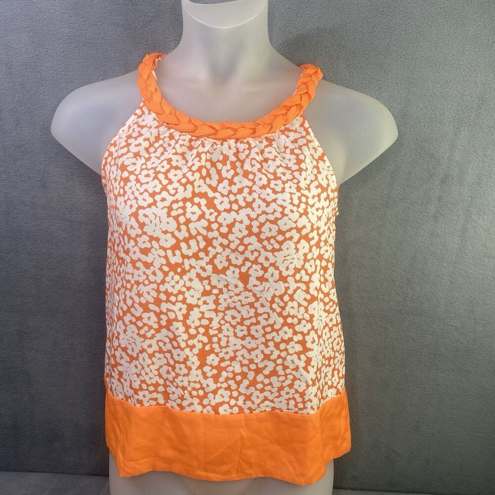 Banana Republic Top Women S Orange White Floral Brained Sleeveless Lightweight